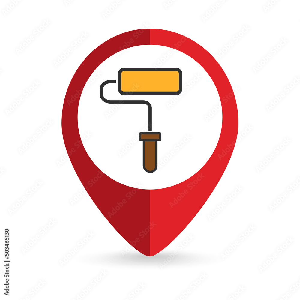 Map pointer with Paint roller icon. Vector illustration. Map pointer with Paint roller icon. Vector illustration.