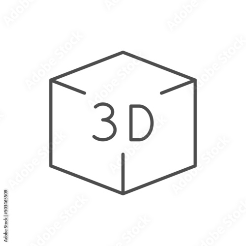 3D or three dimensions line icon