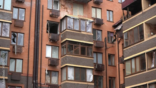 Irpen/Ukraine - 7.05.2022: Bombed and burned house of civilians during the Russian occupation