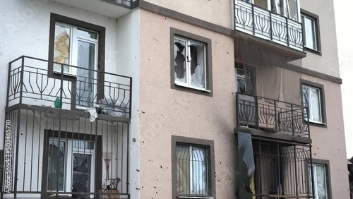Irpen/Ukraine - 7.05.2022: Bombed and burned house of civilians during the Russian occupation