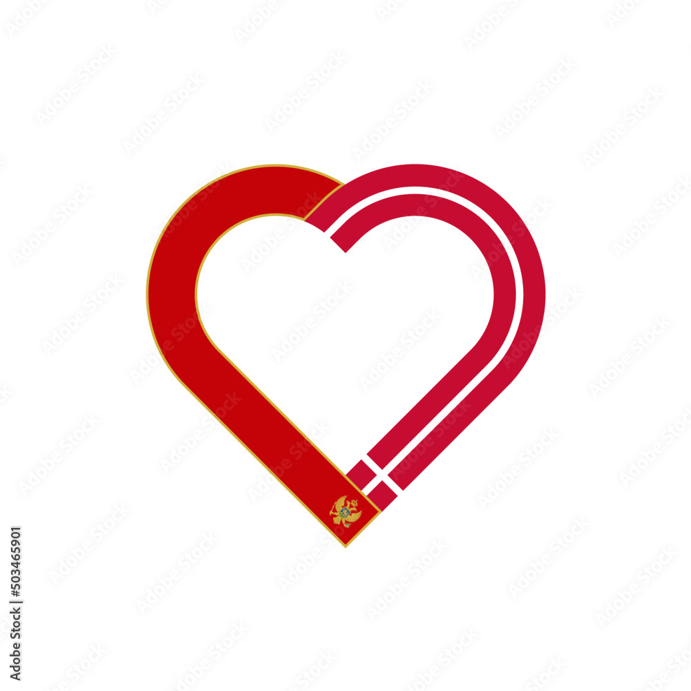 unity concept. heart ribbon icon of montenegro and denmark flags. vector illustration isolated on white background