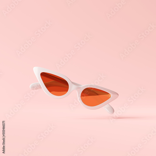 White sunglasses on pastel pink background. Creative summer minimal concept. 3d rendering