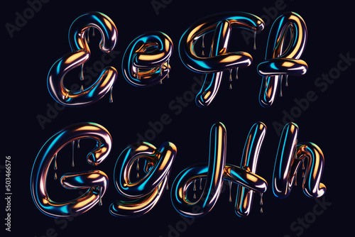 3d render of dark font with dripping glossy effect photo