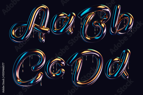 3d render of dark font with dripping glossy effect
