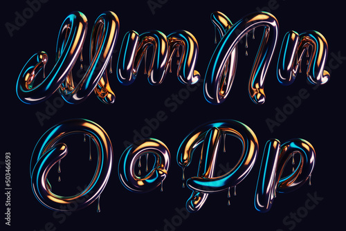 3d render of dark font with dripping glossy effect