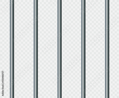 Vector illustration iron prison bars isolated on transparent background. Metal rods seamless pattern. Steel jail cell bars backdrop. Realistic prison grid background.