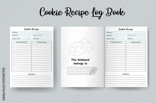 Cookie recipe log book template design vector