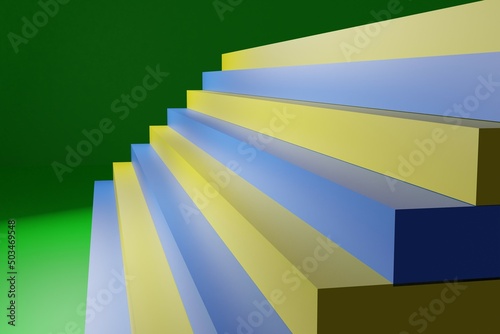 yellow-blue background, stairs