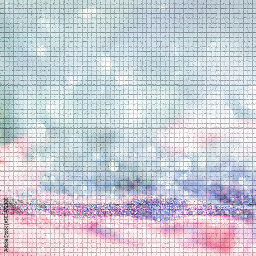 Astract pastel color mosaic tiles background surface in pink and blue color tones