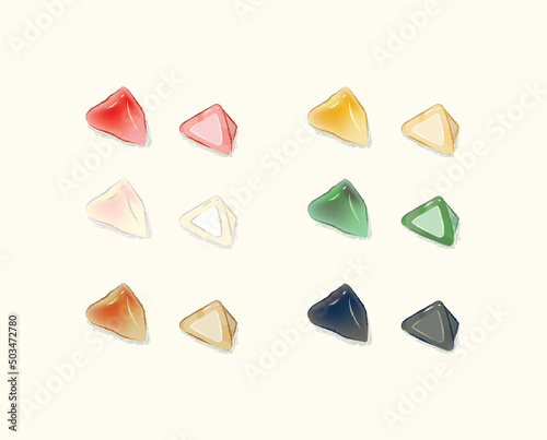 whole and sliced of Taiwanese snack iced Zongzi in flat illustration cartoon art design 