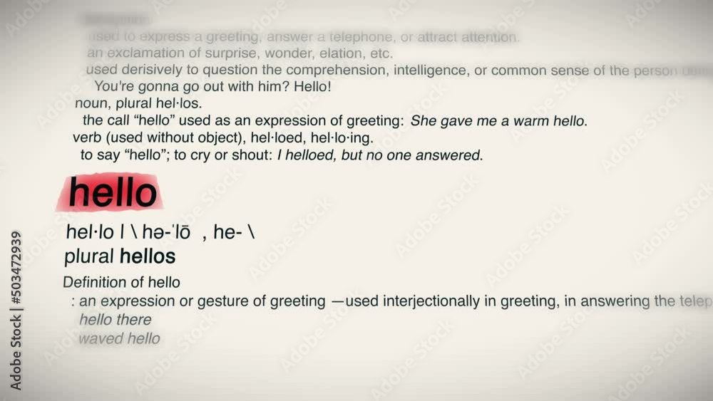 The Word Hello Red Highlighted in a Dictionary Animation The Word Hello Red Highlighted in a Dictionary Animation