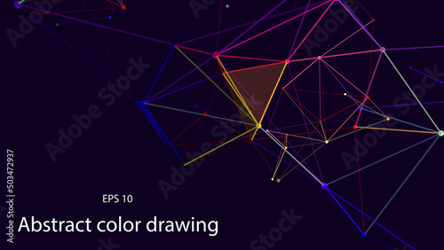 The combination of color forms in space on a dark background. Abstract vector illustration.