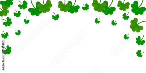 Obraz na płótnie Clover background for Saint Patricks Day. Lucky trefoil confetti. Glitter frame of shamrock leaves. Template for voucher, special business ad, banner w salonie