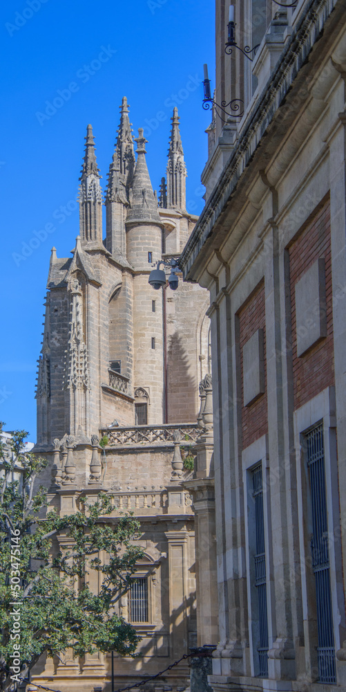Detail of the architecture of the magnificent cathedral in Seville, Andalusia, Spain