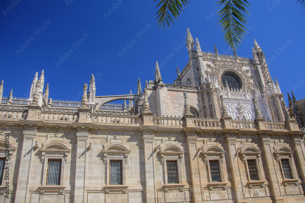 Detail of the architecture of the magnificent cathedral in Seville, Andalusia, Spain