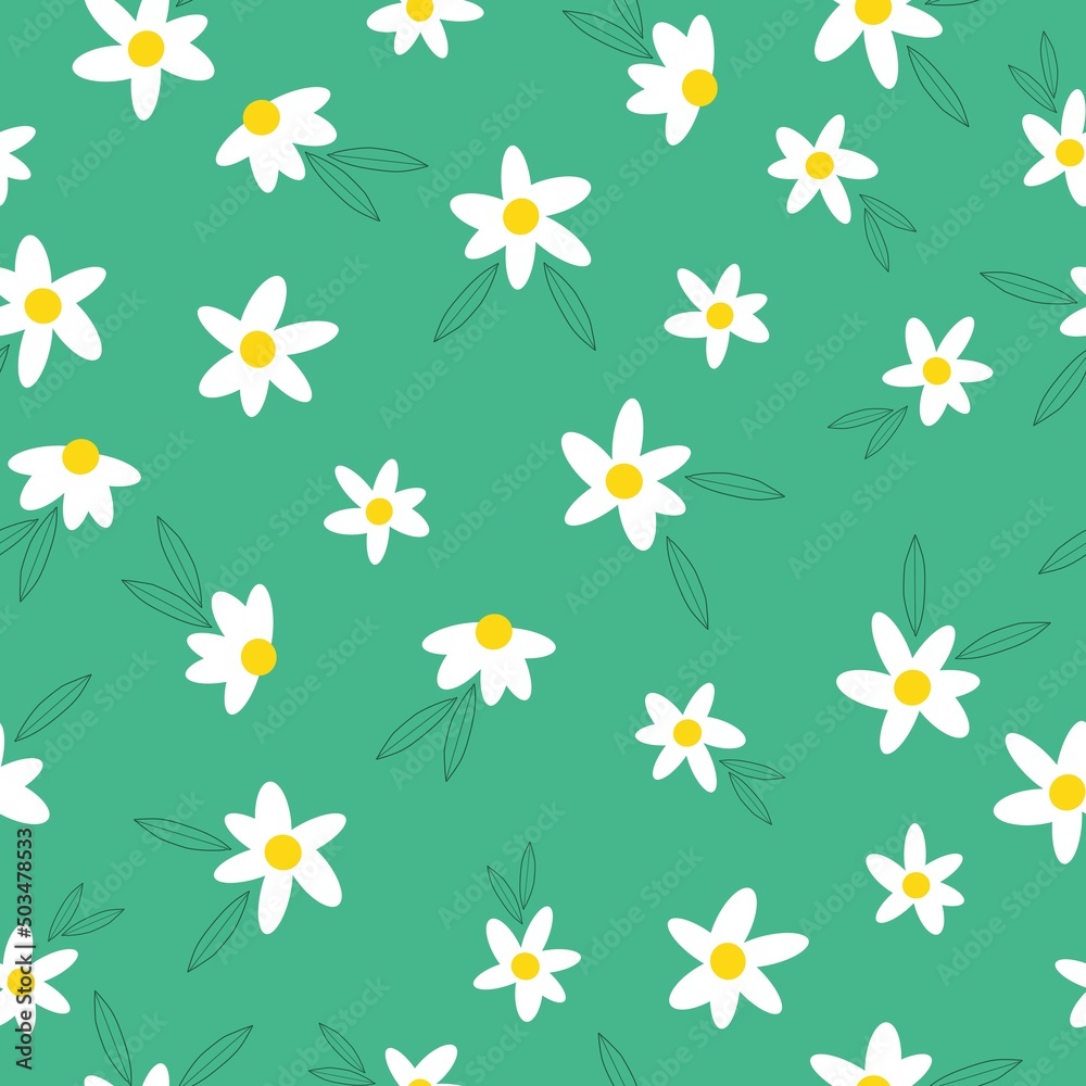 Seamless vintage pattern. white  flowers . Green background. vector texture. fashionable print for textiles, wallpaper and packaging.