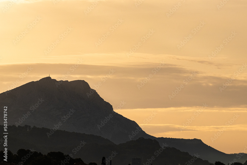 the Sainte Victoire mountain in the light of a spring morning
