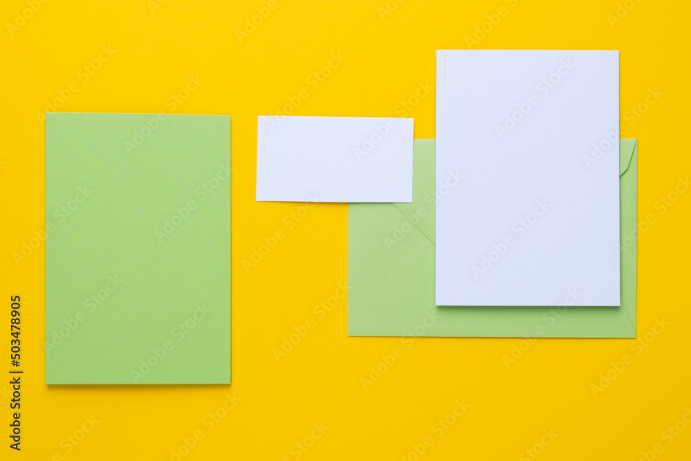 Set of branding elements in spring colour. Mock up for graphic designers presentations or business portfolios.