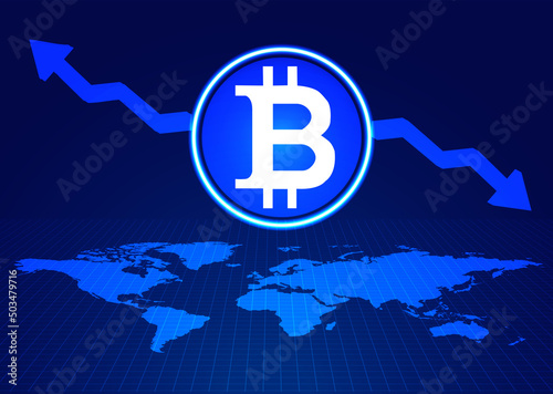 Digital Crypto currency Bitcoin. Digital Bitcoin in world finance system. Digital Money Currency Vector Illustration