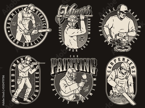 Employees monochrome vintage labels set