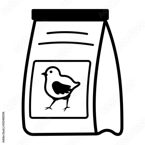 Chicks Grain Packet vector icon design, Poultry farming symbol, Meat or Eggs Production Sign, Protein and farmyard equipment stock illustration, Pet Feed Box Concept