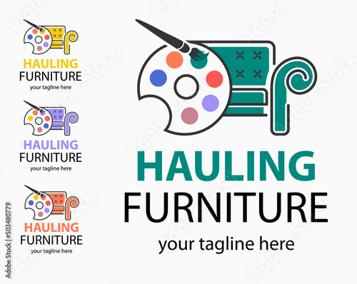 Hauling or restore furniture logo in four color mode. Fixing furniture vector sign. Leather and Fabric Upholstery emblem.