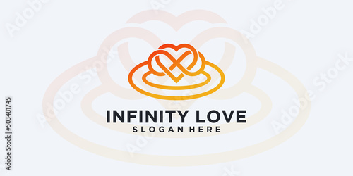 Minimalist elegant infinity love logo. Luxury beauty salon, fashion, skin care, cosmetic, yoga and spa products