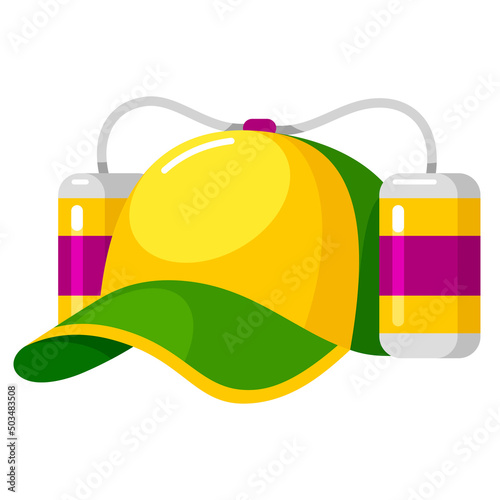Multicolored beer fest helmet for drinks with two aluminum container cans and hose vector