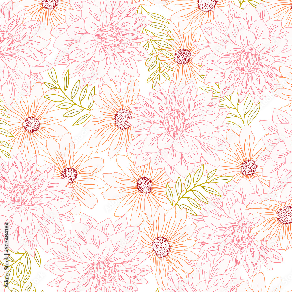 Big Pastel Flowers Garden Pattern