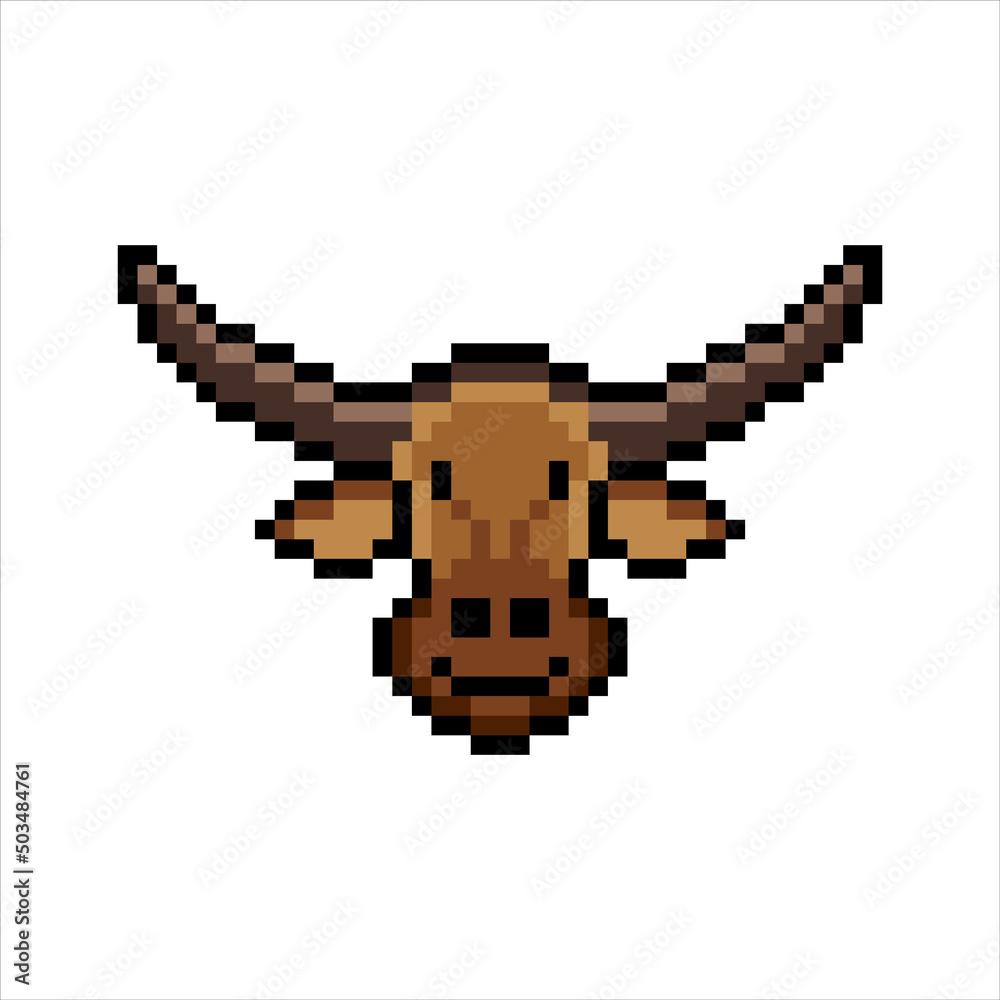Bull head with pixel art. Vector illustration.