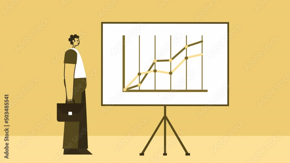 Yellow Style Man with Briefcase Flat Character Demonstrates Growth