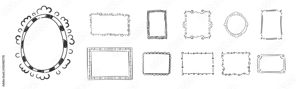Hand drawn frames, square borders, scribble doodle