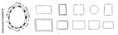 Hand drawn frames, square borders, scribble doodle