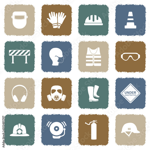 Job Safety Icons. Grunge Color Flat Design. Vector Illustration.