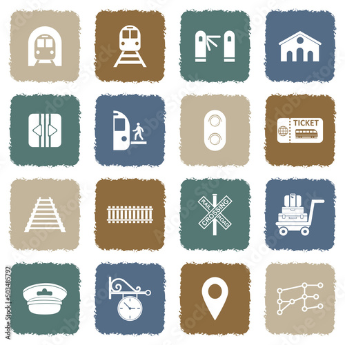 Railway Icons. Grunge Color Flat Design. Vector Illustration.