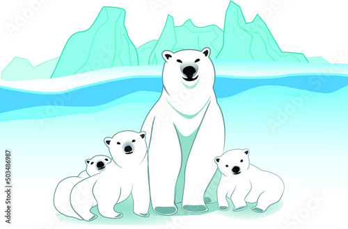 Happy mother polar bear and baby polar bear © tangxn