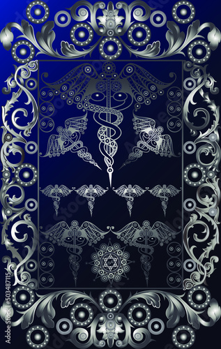 Graphic abstract design with occult tarot card. Suitable for invitation, flyer, sticker, poster, banner, card, label, cover, web. Vector illustration.