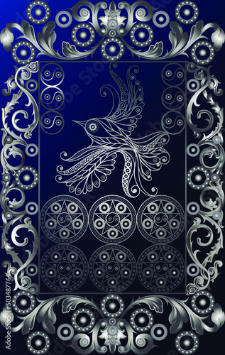 Graphic abstract design with occult tarot card. Suitable for invitation, flyer, sticker, poster, banner, card, label, cover, web. Vector illustration.
