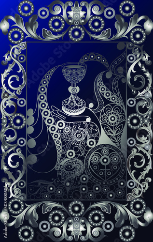 Graphic abstract design with occult tarot card. Suitable for invitation, flyer, sticker, poster, banner, card, label, cover, web. Vector illustration.