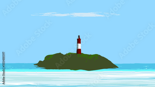 lighthouse on the coast of the sea, lês eclaireurs of Argentina, under a clear blue sky, minimal illustration, vector
 photo