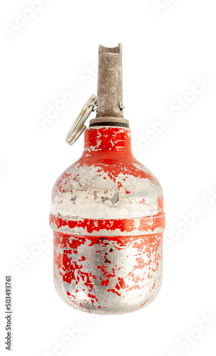 Vintage combat hand grenade isolated on white background