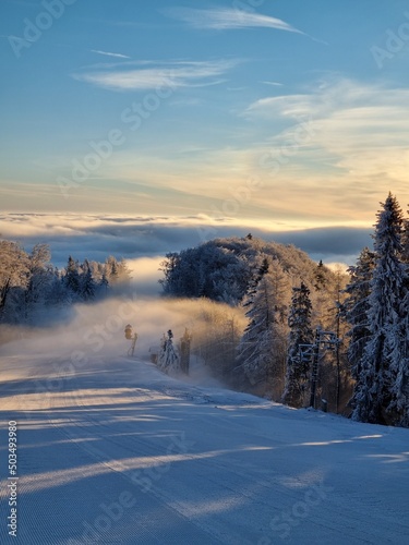 Winter sunrise in Beskidy Mountains © Katarzyna