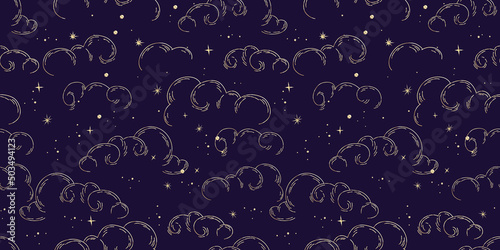 Vector seamless pattern with celestial mystic esoteric magic elements constellations and stars. Alchemy tattoo template. Vector