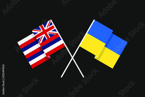 Flags of the countries of Ukraine and Hawaii (USA, Pacific Ocean) in national colors. Help and support from friendly countries. Flat minimal graphic design.