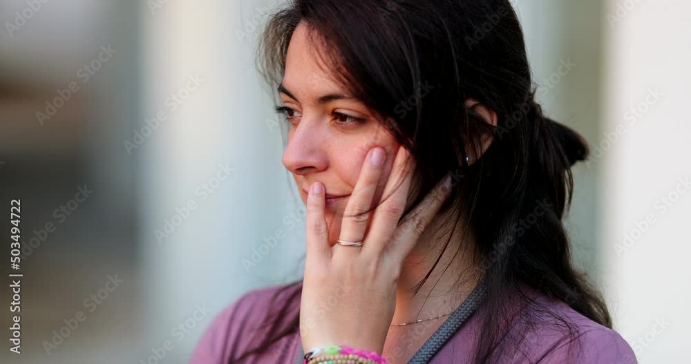 Contemplative woman pensive person thinking deeply meditative emotion Contemplative woman pensive person thinking deeply meditative emotion