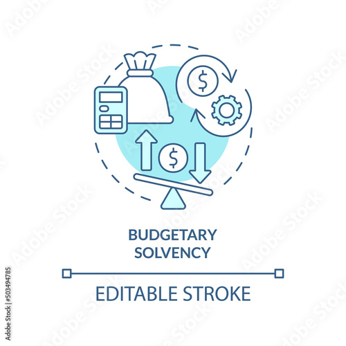 Budgetary solvency turquoise concept icon. Generating revenue. Budget balance abstract idea thin line illustration. Isolated outline drawing. Editable stroke. Arial, Myriad Pro-Bold fonts used photo