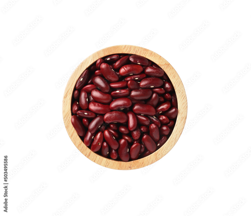 Grains Red bean in wooden bowl isolated on white background. Grains Red bean in wooden bowl isolated on white background.