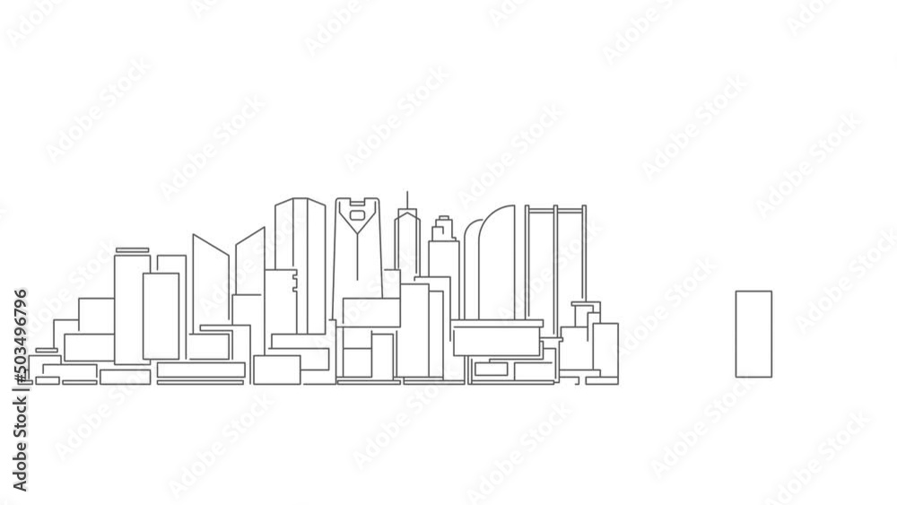 Drawing of skyscrapers, buildings.Architecture panoramic landscape.City skyscrapers .Video animation HD 4K .