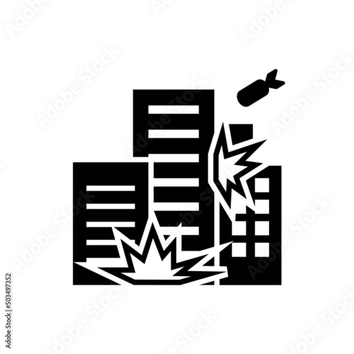 Bombing of houses black vector icon