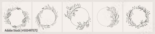Set of wedding monogram, botanical floral branch and logo. Hand drawn wedding herb, homeplant with elegant leaves. Botanical rustic trendy greenery vector
